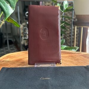 Vintage Cartier Must de Cartier Burgundy Leather Long Wallet Holder w/ Dust Bag